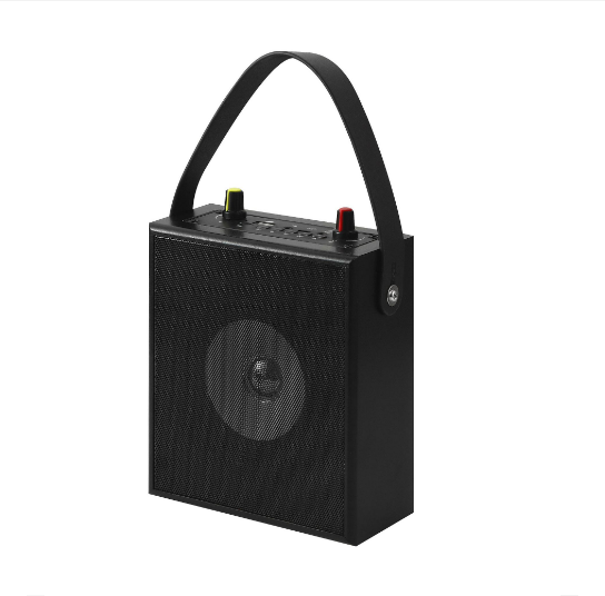 Portable Wooden Bluetooth Speaker Square StallK Song Shouting Microphone Artifact Black Skin Pattern (English Version)