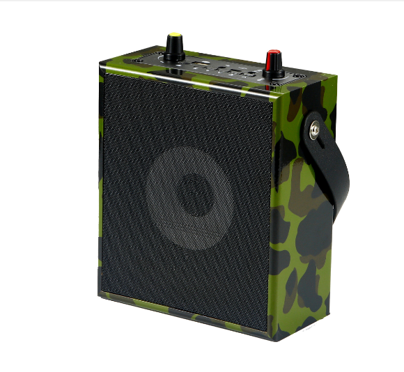 Portable wooden bluetooth speaker square stall K song shouting microphone artifact camouflage green (English version)