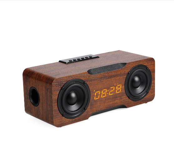 Bluetooth Speaker Home Clock Alarm Clock Small Speaker Black Walnut (English Version)