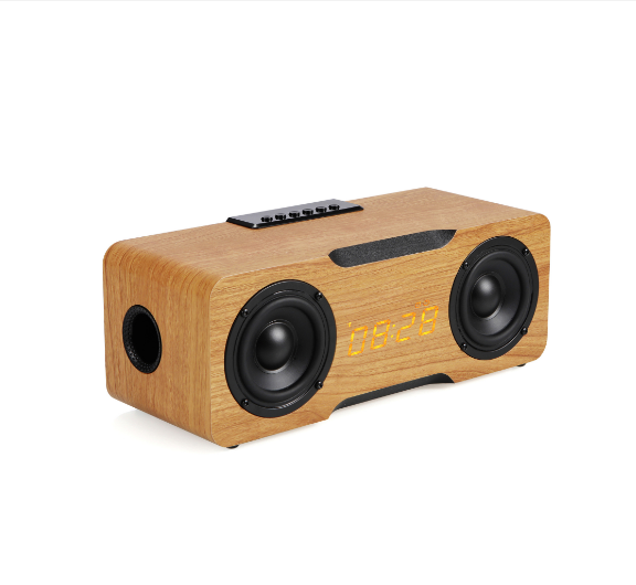 Bluetooth Speaker Home Clock Alarm Clock Small Speaker Light Walnut (English Version)