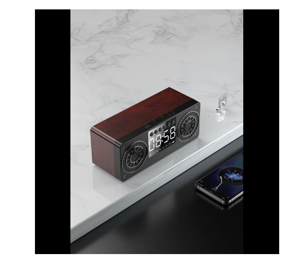 Wooden bluetooth clock alarm clock multimedia small speaker mahogany grain (export version)