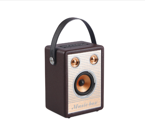 Portable Wooden Bluetooth Speaker Square High Power Subwoofer Brown (English Version)