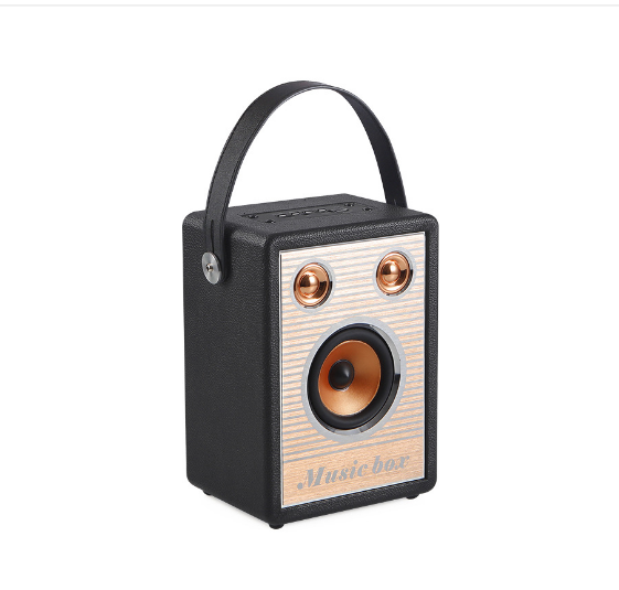 Portable Wood Bluetooth Speaker Square High Power Subwoofer Black (English Version)