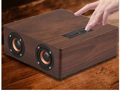 Wooden wireless bluetooth touch clock computer mobile phone play small speaker Q1S walnut (English version)