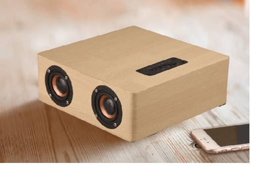 Wooden wireless bluetooth touch clock computer mobile phone play small speaker Q1S yellow wood grain (English version)