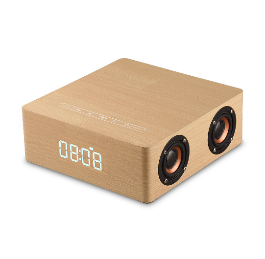 Wooden wireless bluetooth touch clock computer mobile phone play small speaker Q1C yellow wood grain (English version)