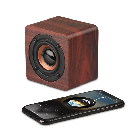 Portable Wood Mini Wireless Bluetooth Speaker Mahogany Grain (English)