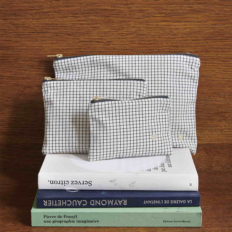 法國La cerise sur le gâteau 有機棉防水分類收納袋-小格紋(小)