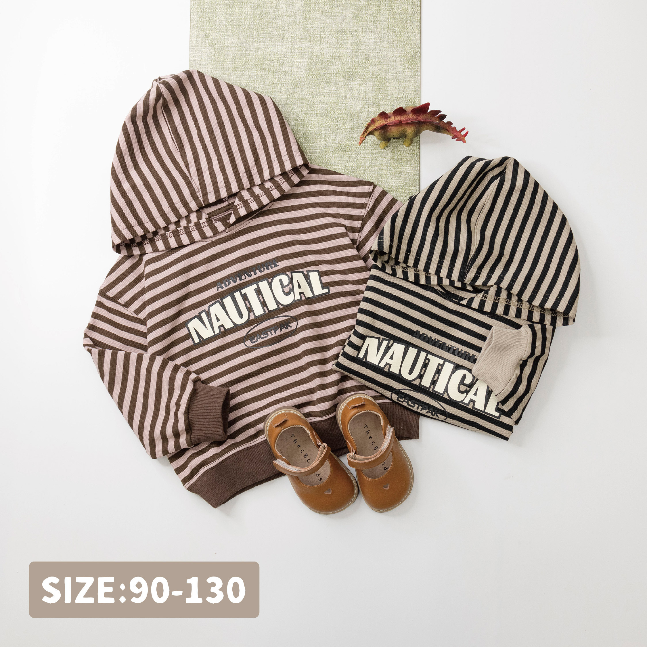 【H35814】潮流英字條紋連帽上衣＊二色