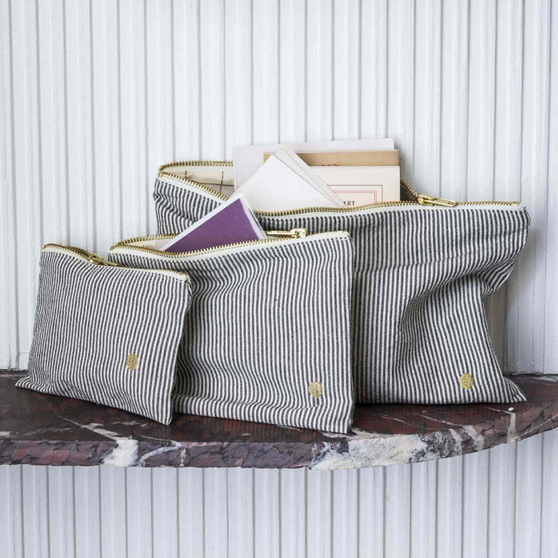 法國La cerise sur le gâteau 有機棉防水分類收納袋-灰條紋(小)