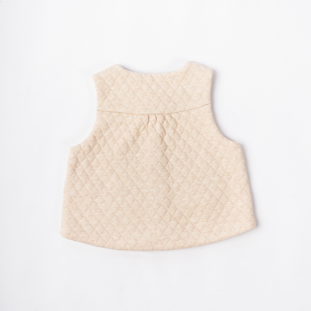 PIPPY 小樹裝飾夾棉秀氣壓紋圓領背心 米白