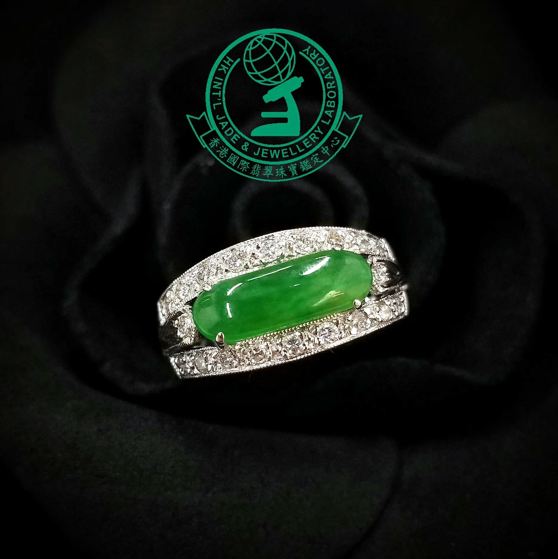 White White Gold Jade and 0.30ct Diamond Ring