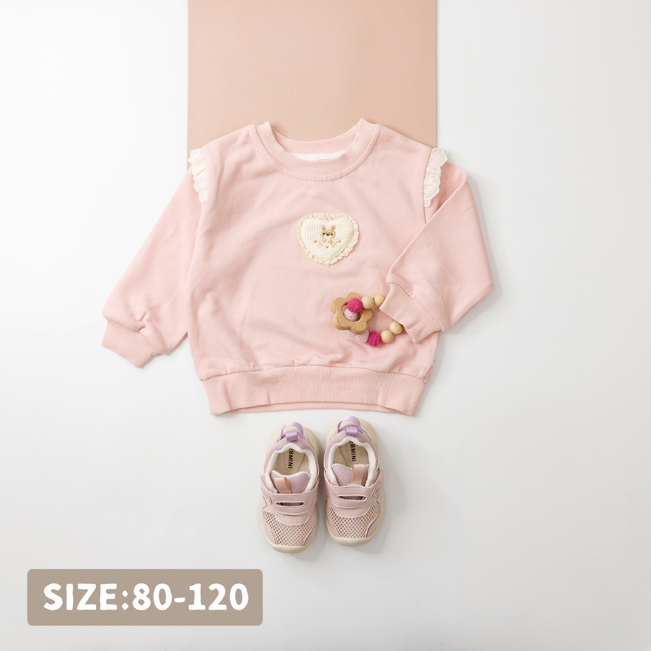 【H35842】心型華夫格兔兔荷葉拼接上衣