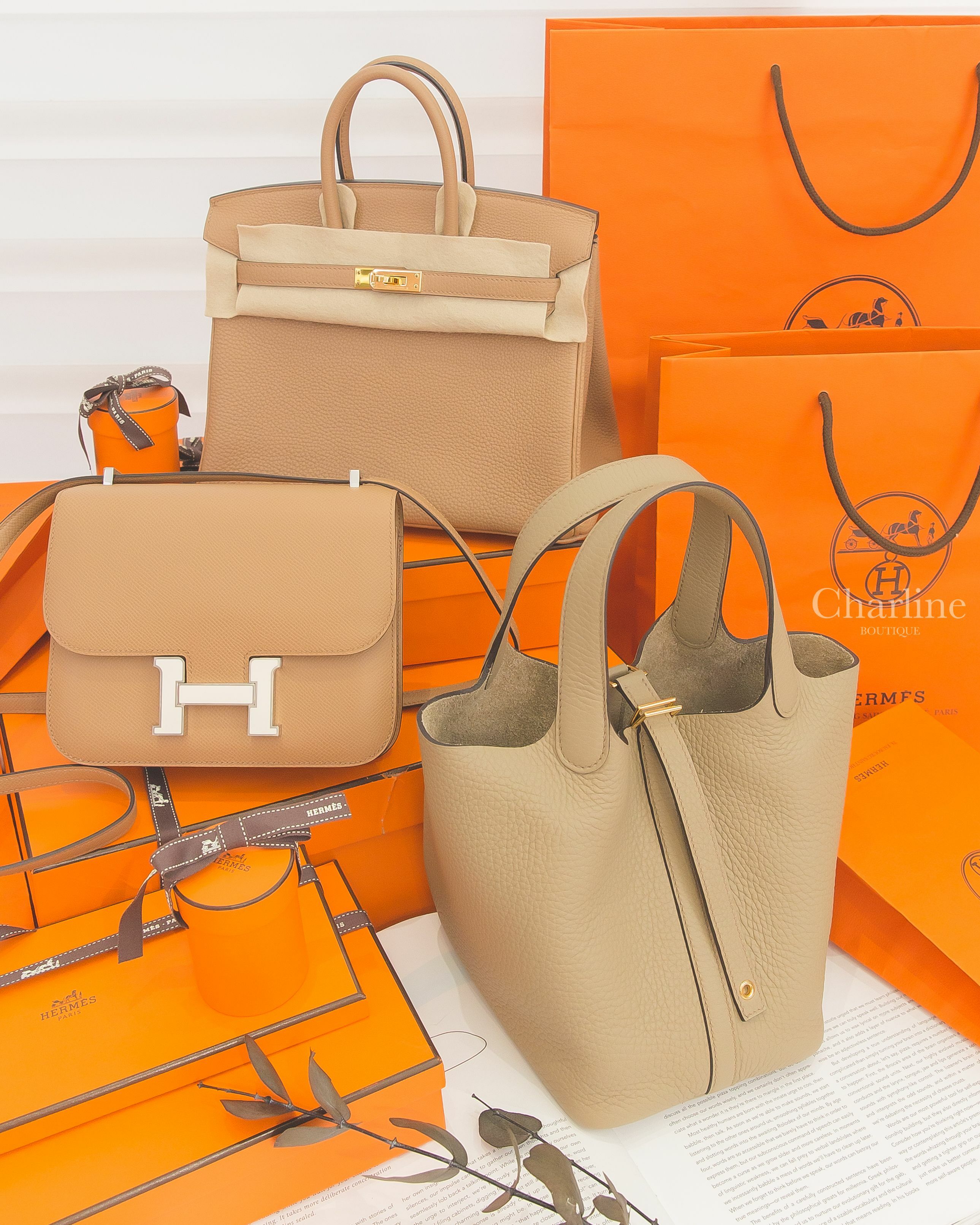 Hermès Picotin 18cm 8Q 馬爾法米色金釦,Hermès Mini Constance 0M 馬薩拉茶色珐瑯釦鏡面款,Hermès Birkin 25cm 0M 馬薩拉茶色金釦-Charline Boutique 精品代購