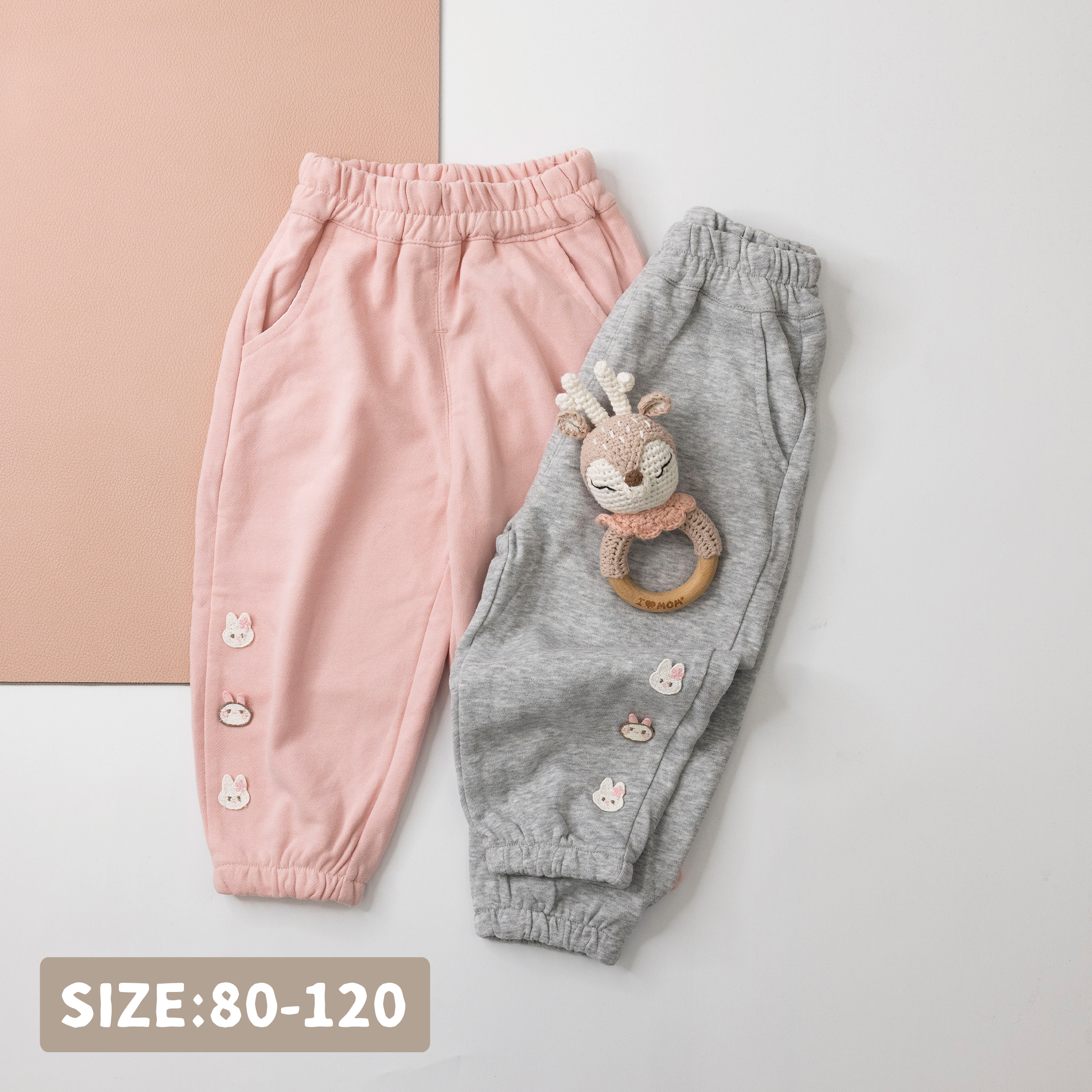 【H35856】可愛兔兔刺繡小標縮口褲