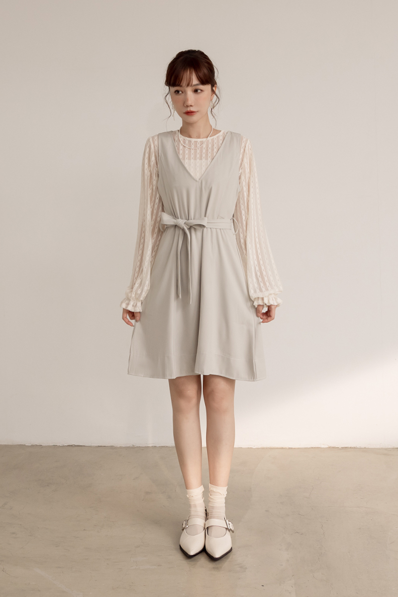 氣質明線綁帶短洋裝