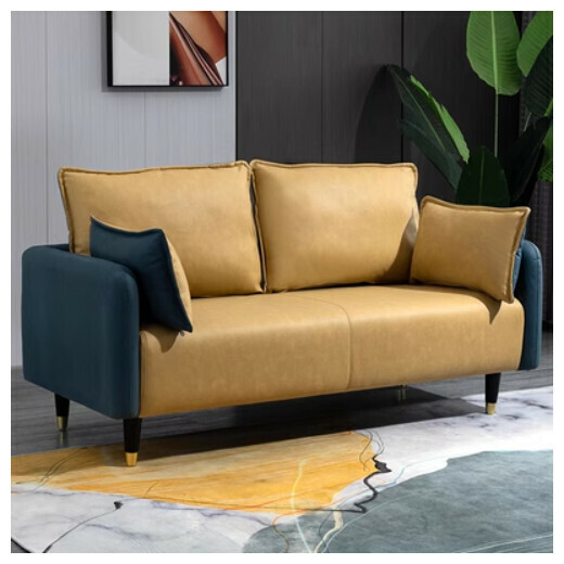 Popular fabric sofa (dark blue + turmeric (technical fabric) [double seat 125CM]