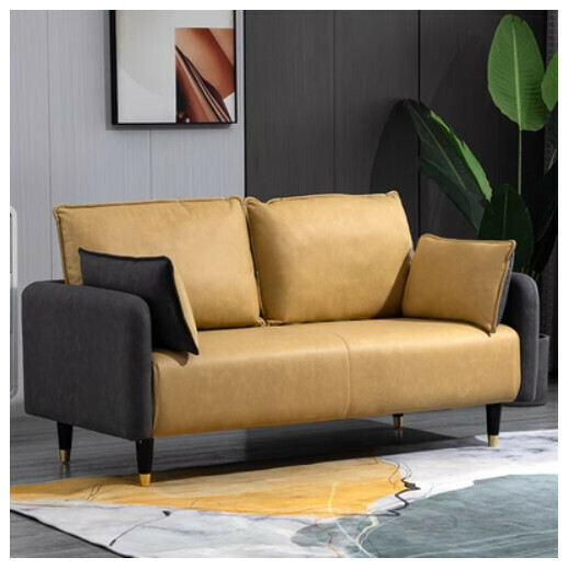 Popular fabric sofa (dark gray + turmeric (technical fabric) [double seat 125CM ]