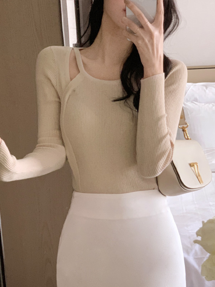 [現貨] Valora 假兩件羅紋針織衫 [ 4色 / Free ]