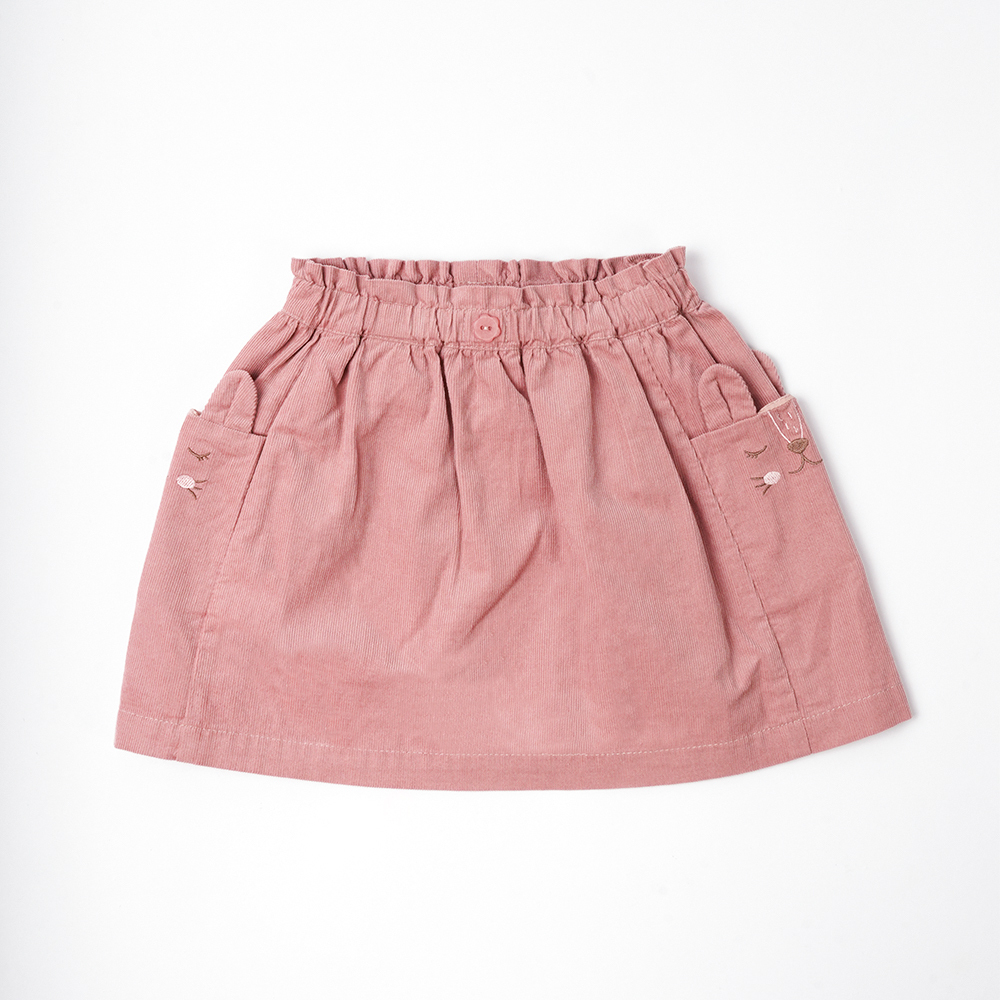 PIPPY 優雅素面小貓袋口短裙 粉