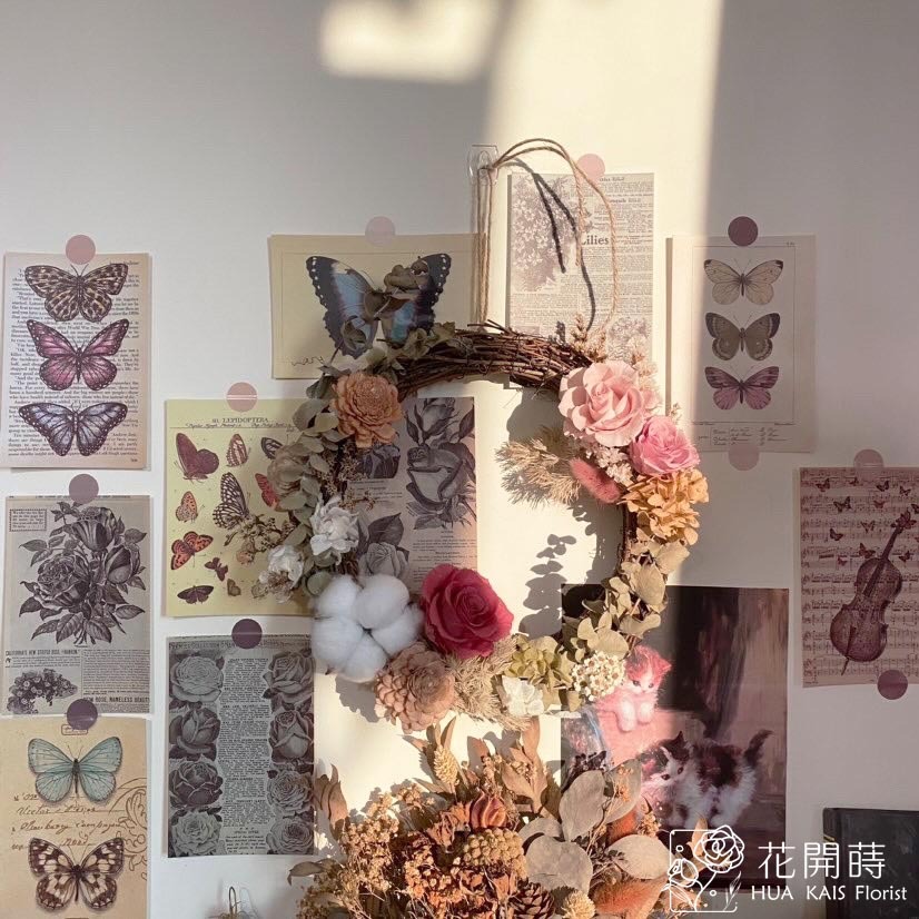 永生花圈|復古奶茶花圈|開幕花禮|永生花掛飾|復古風格|永生花禮|生日禮物|入厝禮