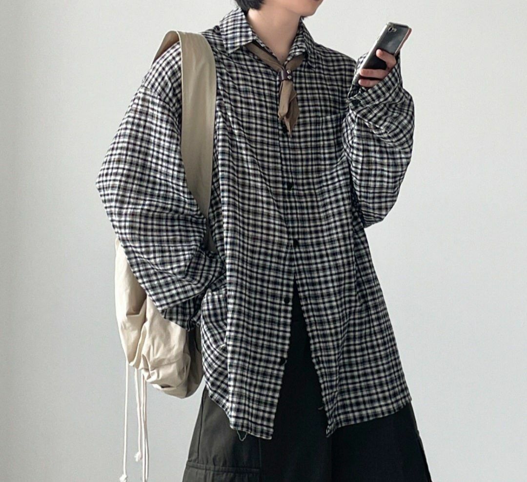 格仔長袖恤衫 GLAMOUR-031S