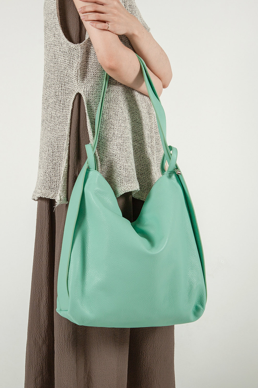 Doppia 極簡兩用中型方包 淺綠