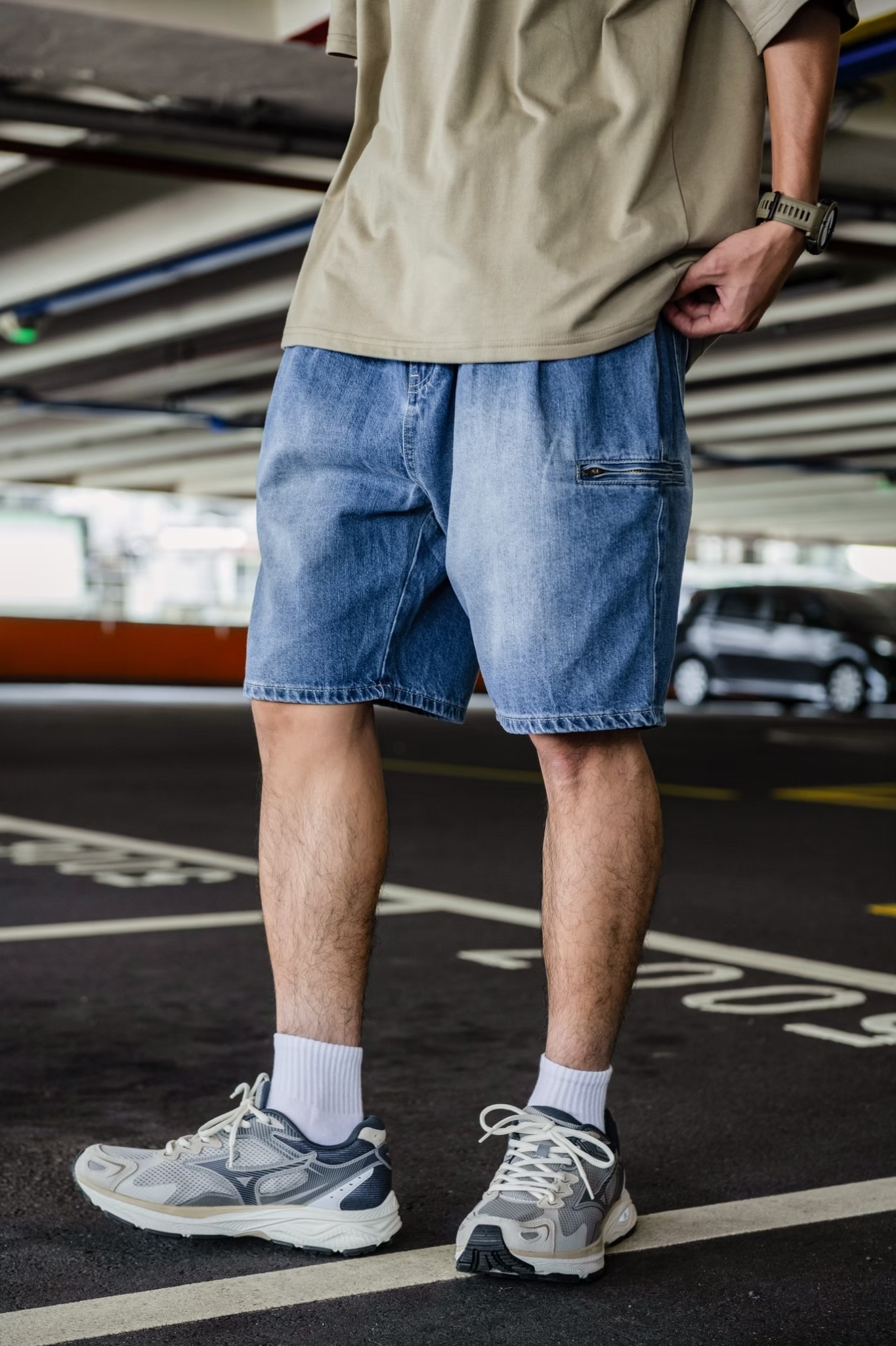 SBG 拉鍊口袋水洗牛仔短褲 072