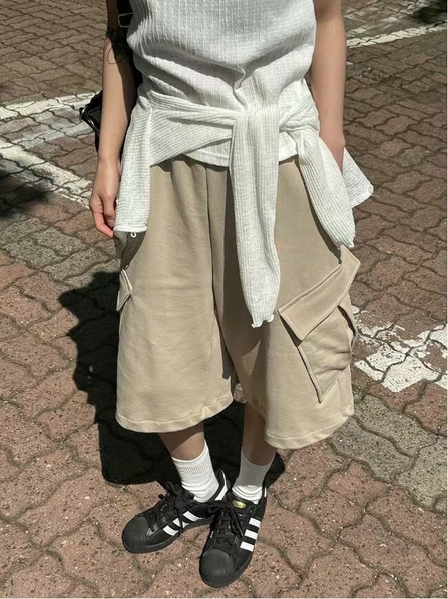 淨色棉質工裝短褲 P2947