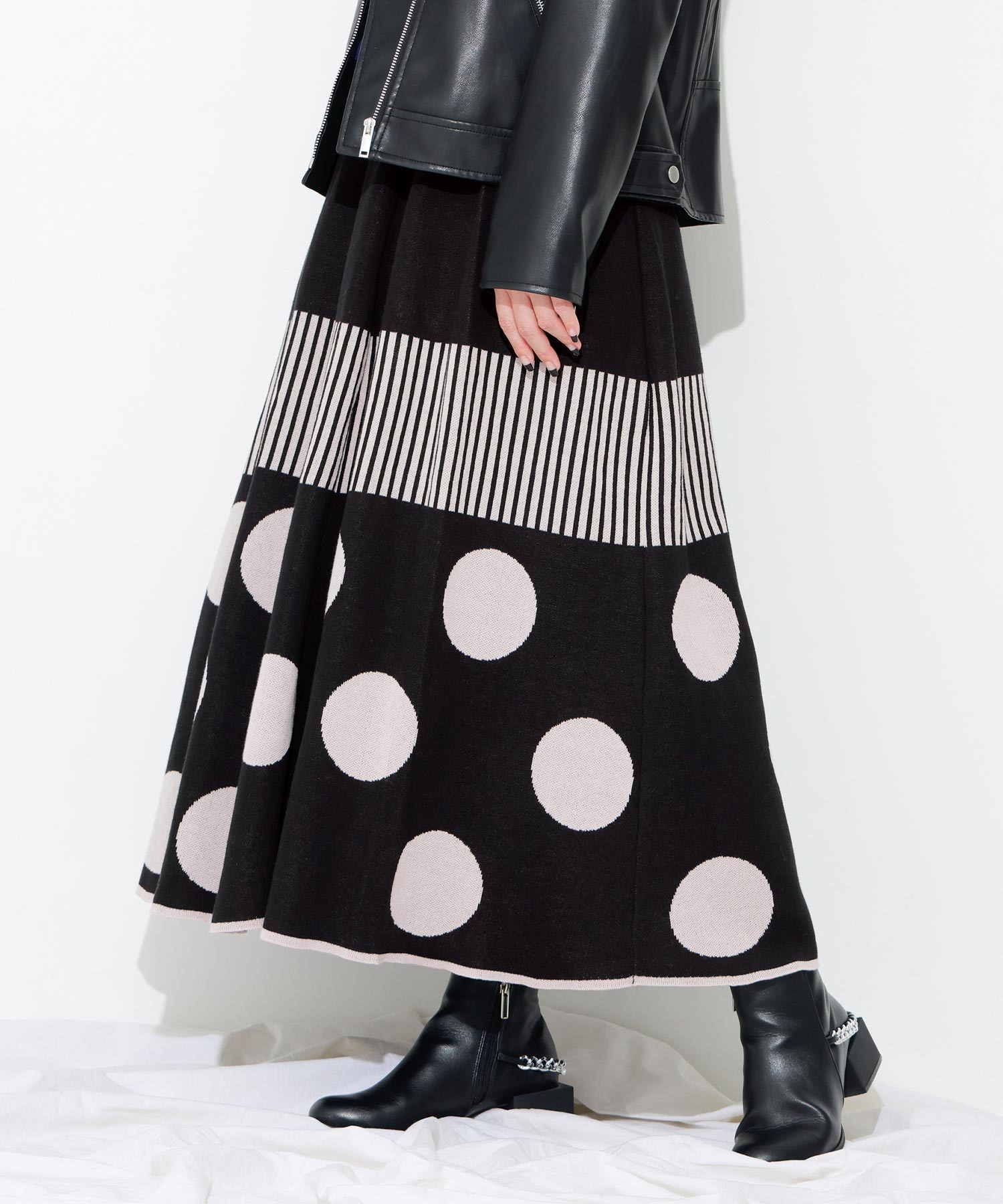 預購 - JP 波點拼布針織Skirt