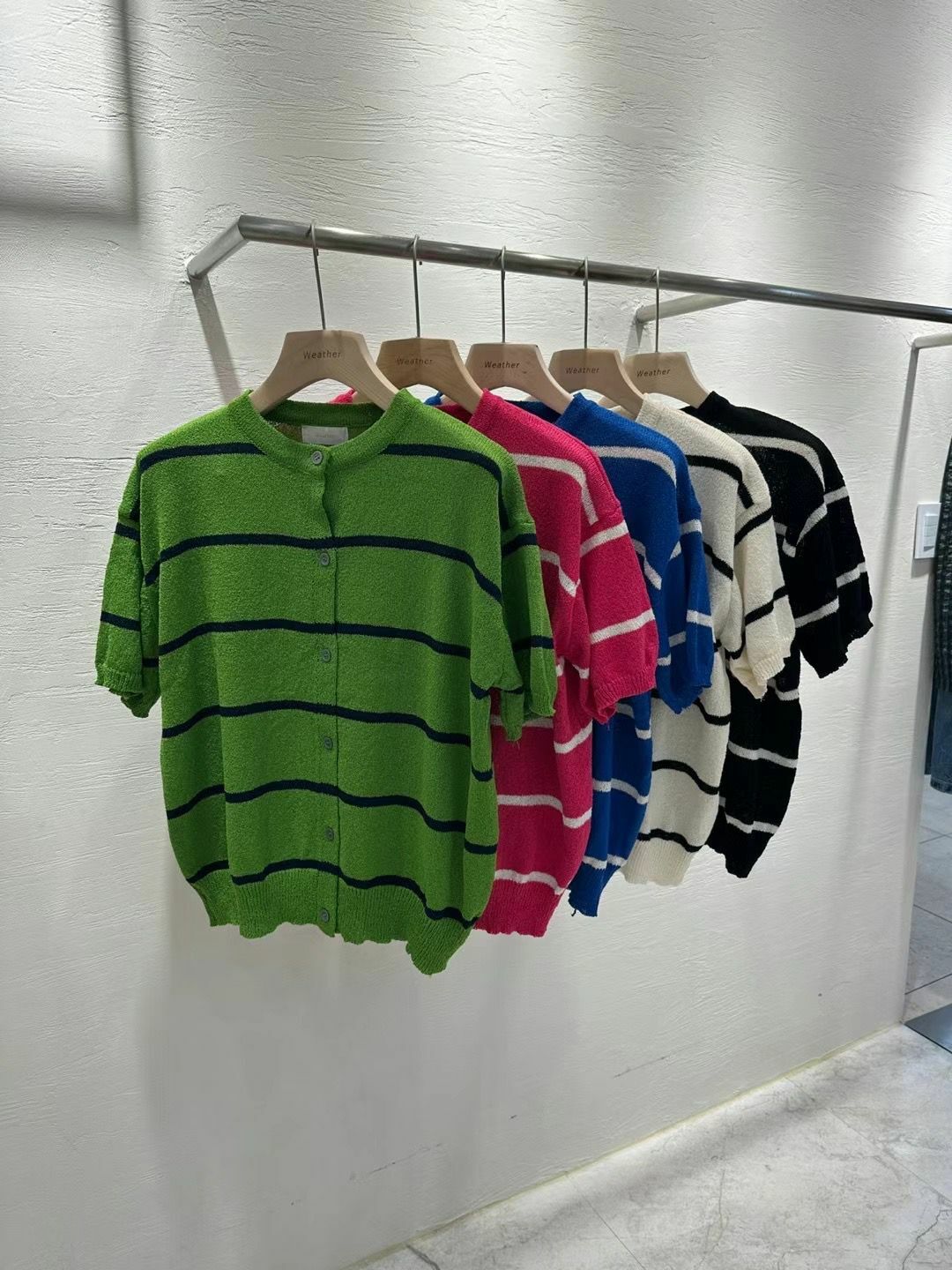 圓領橫間短袖開胸針織線外套 JK2526