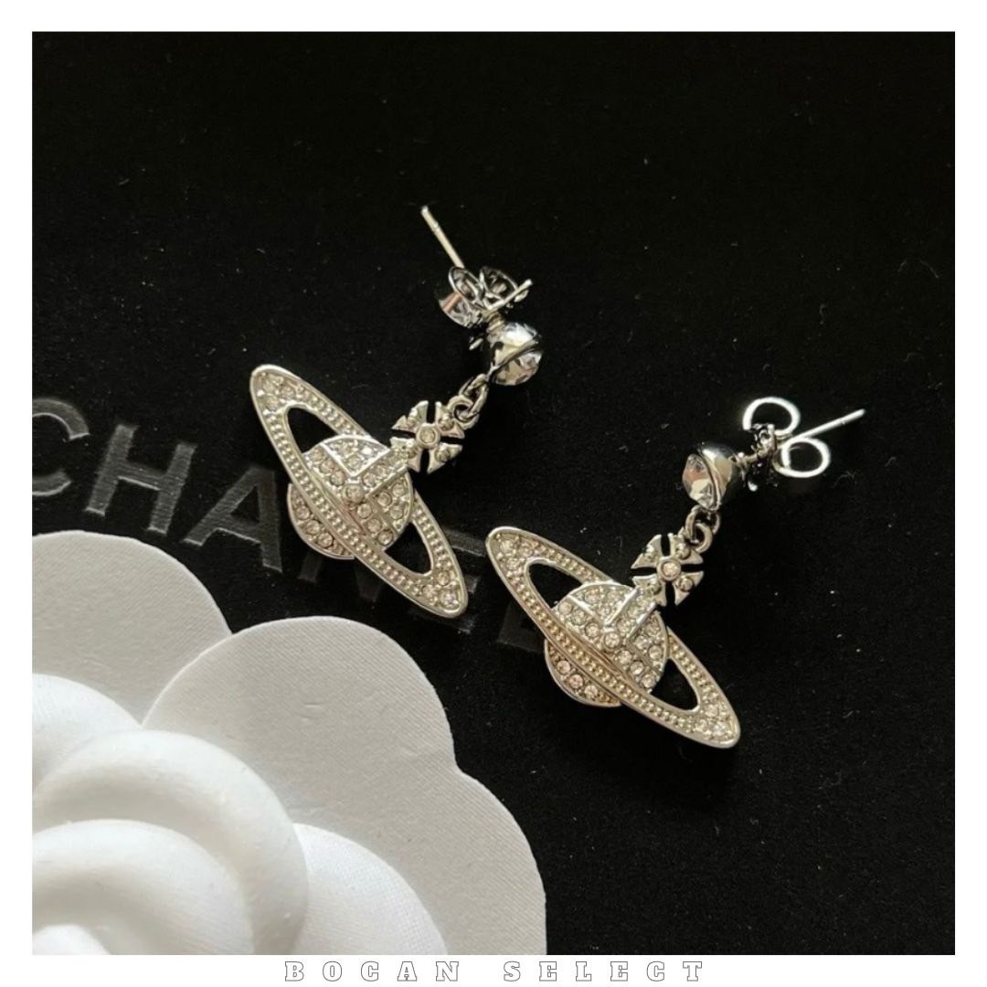 VIVIENNE WESTWOOD 西太后 水鑽星球 耳環 銀色 8050889134992