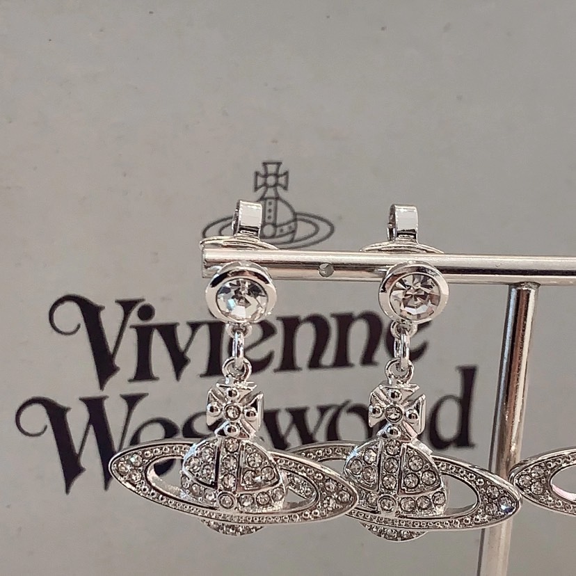 VIVIENNE WESTWOOD 西太后 水鑽星球 耳環 銀色 8050889134992