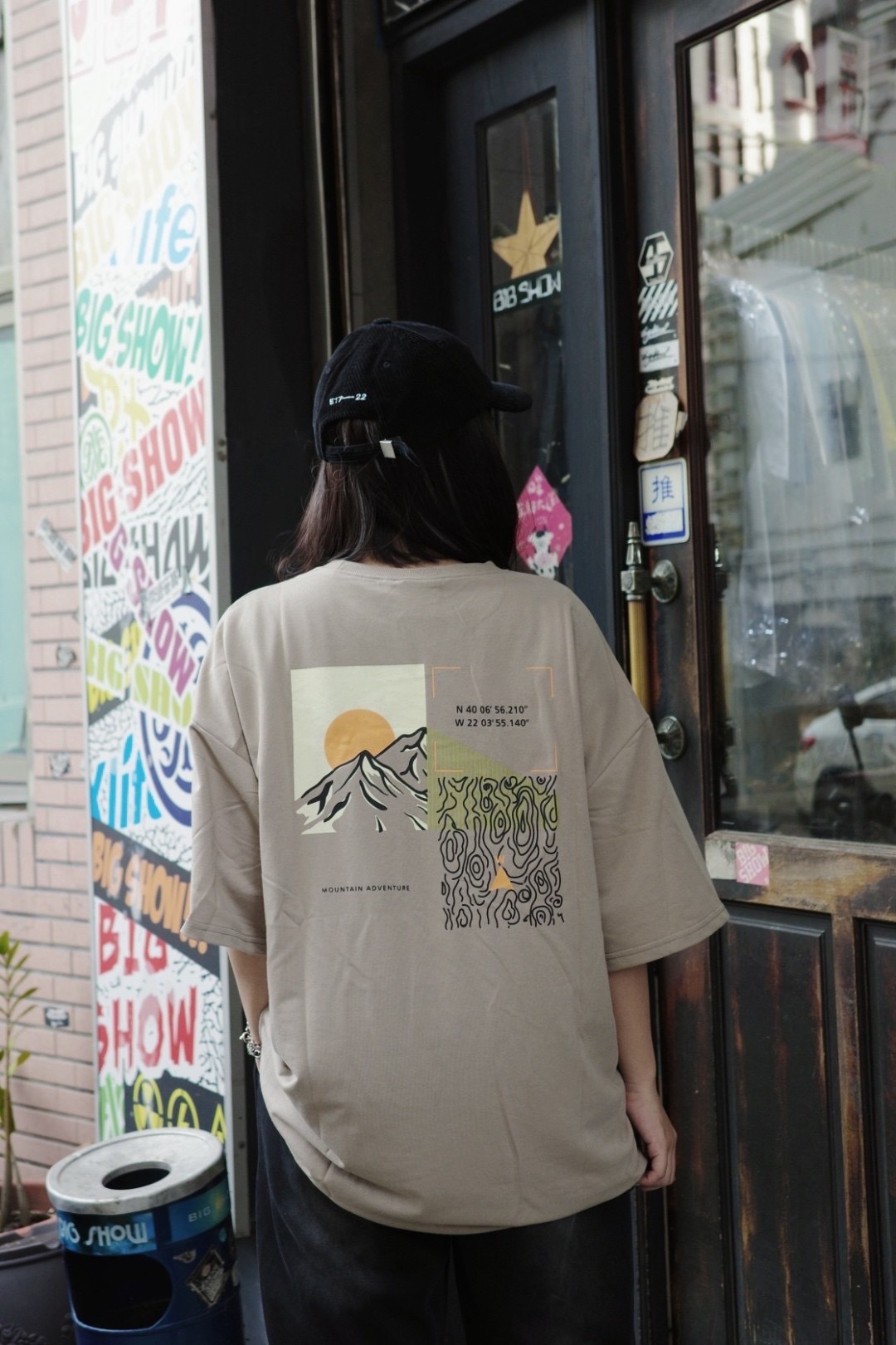 自訂款 韓版 日出山脈 經緯度 短袖 寬鬆 80382