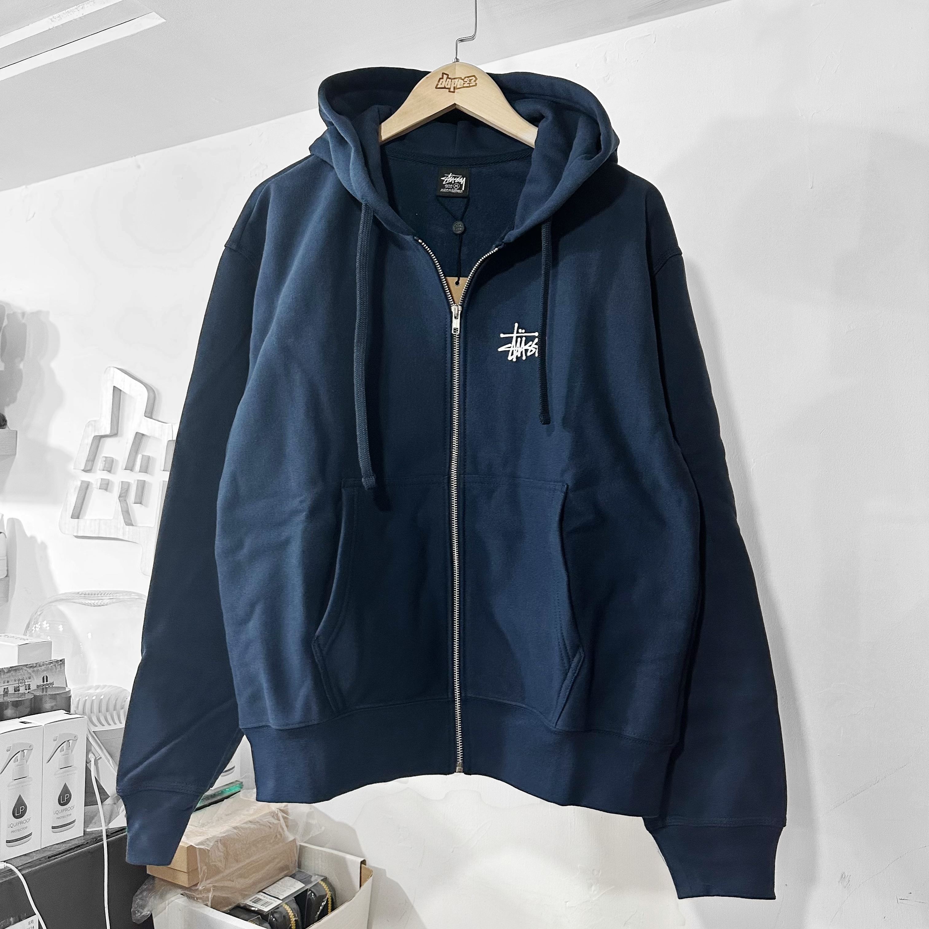 STUSSY BASIC STÜSSY ZIP HOODIE NAVY 拉鏈外套