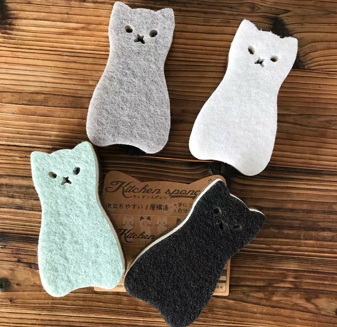 貓咪造型多功能三層菜瓜布(4入裝)