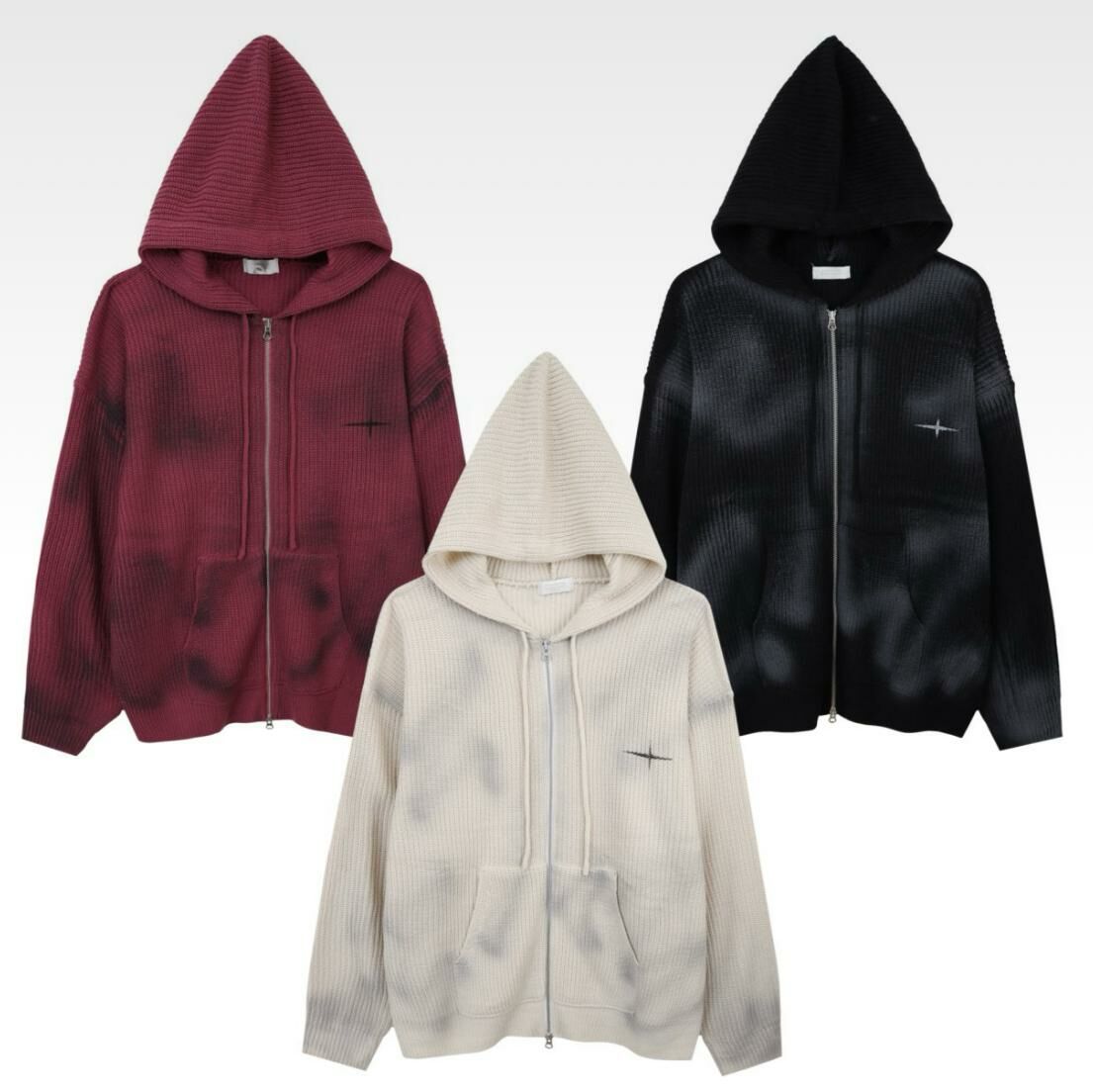 圖案連帽針織拉鍊外套 JK2528