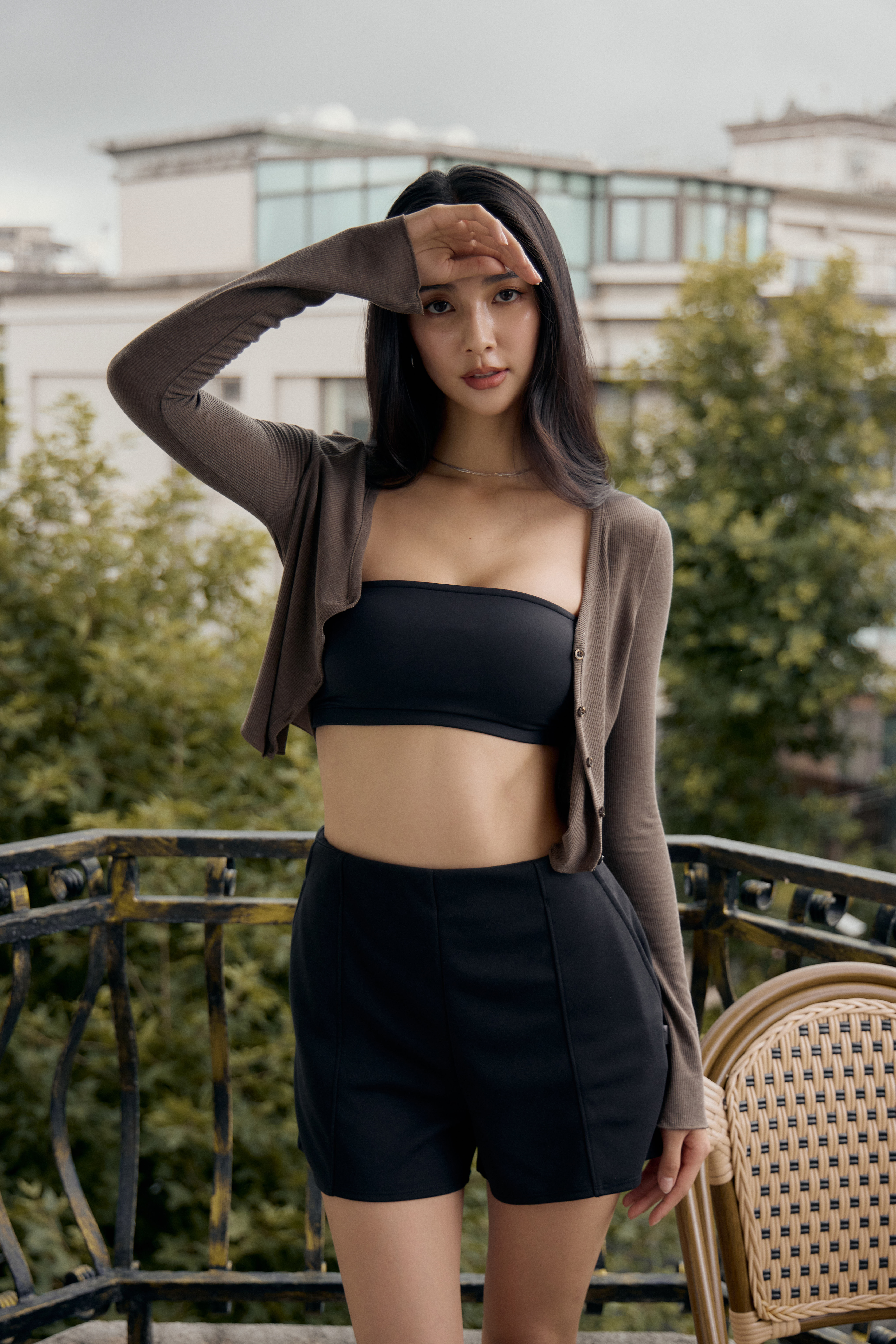 羅紋Long-Sleeve Cardigan- 咖啡