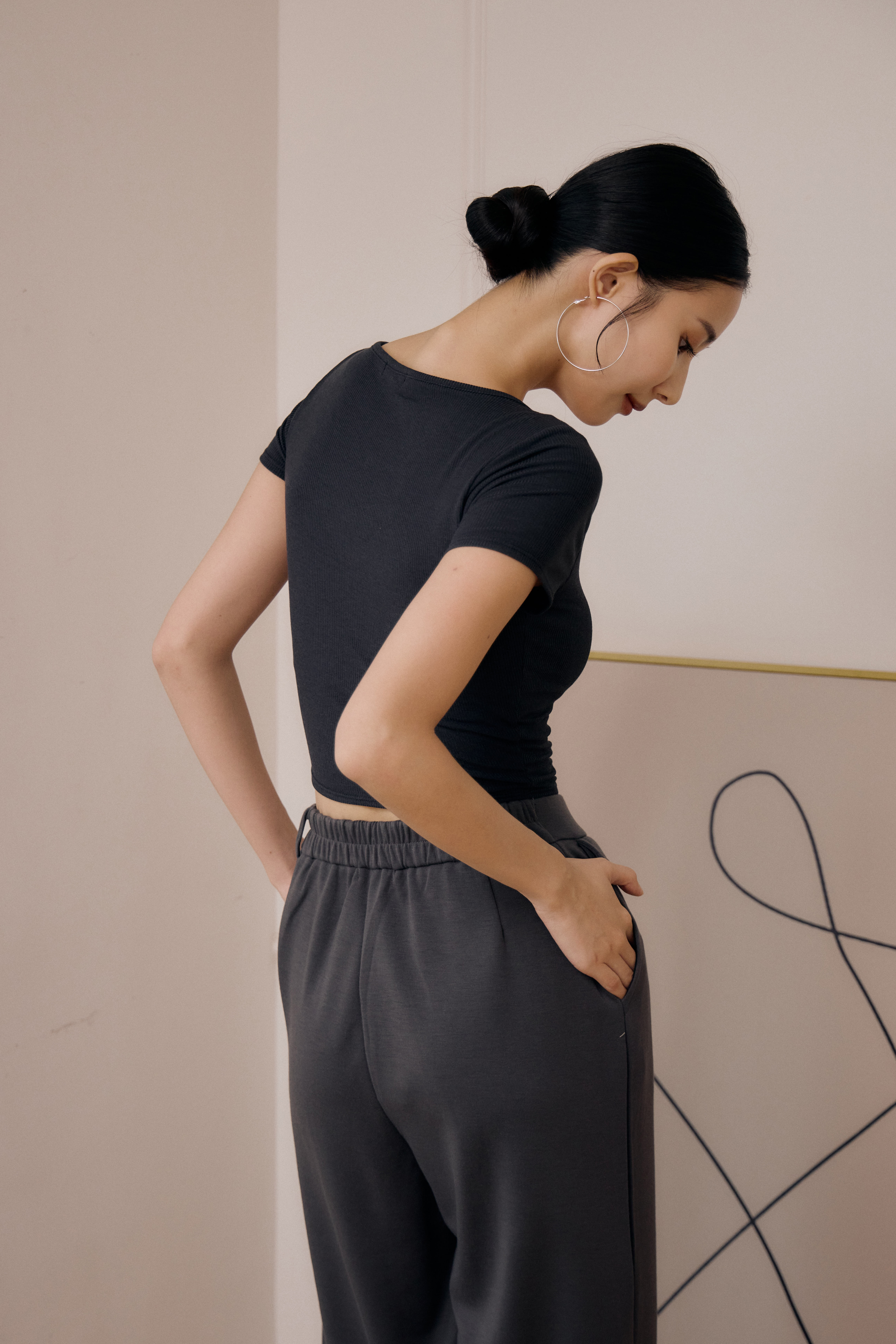 羅紋方領BRA TOP上衣- 黑