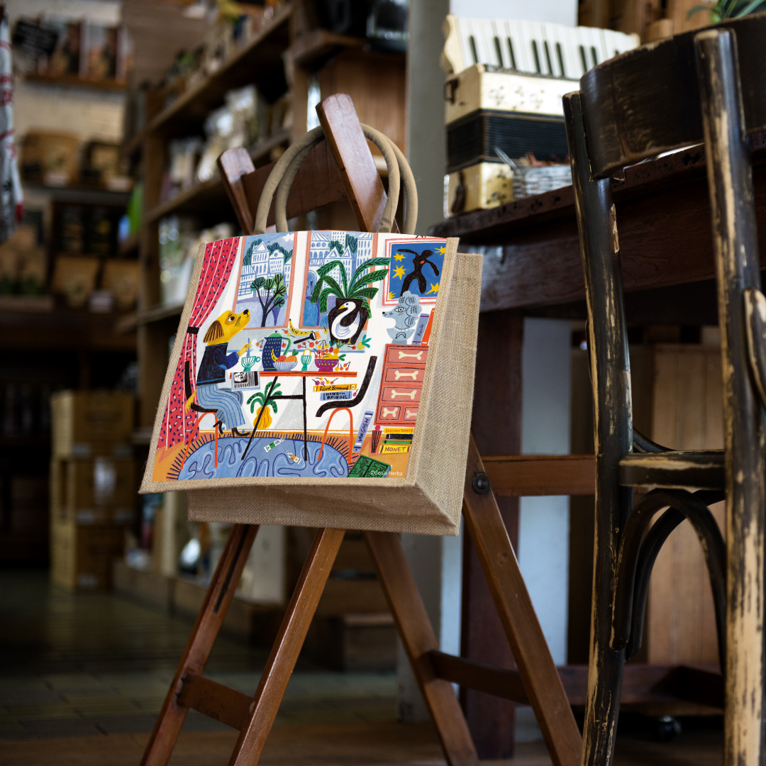 波隆那棉麻手提袋｜《早安(狗)》