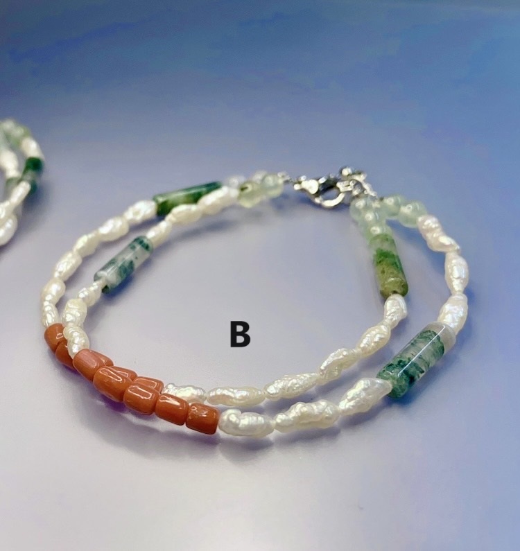 珍珠瀑布丨日本Keshi珍珠、紅珊瑚與水草瑪瑙丨健康與傾聽內心丨六月誕生石