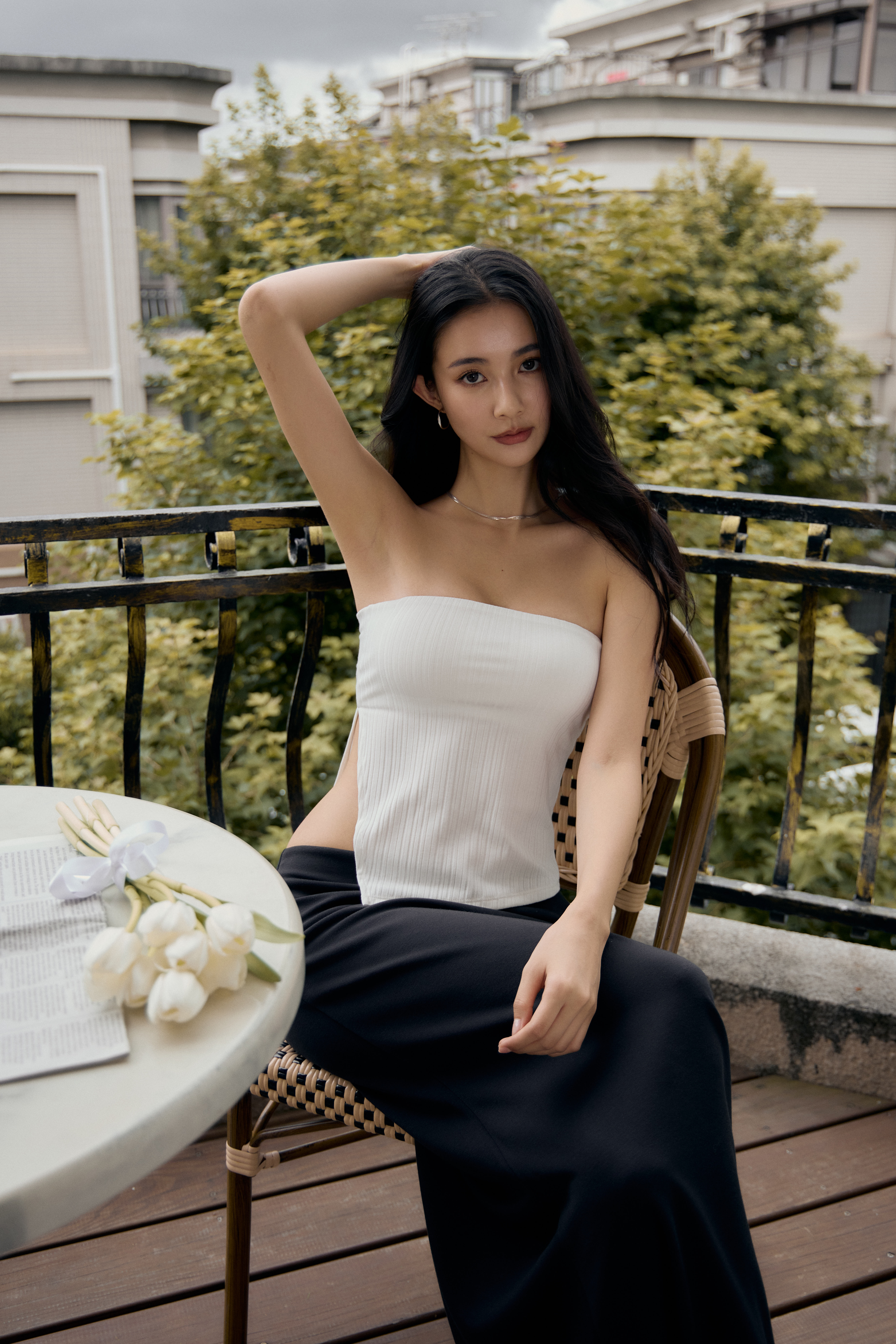 開岔針織平口BRA TOP- 白