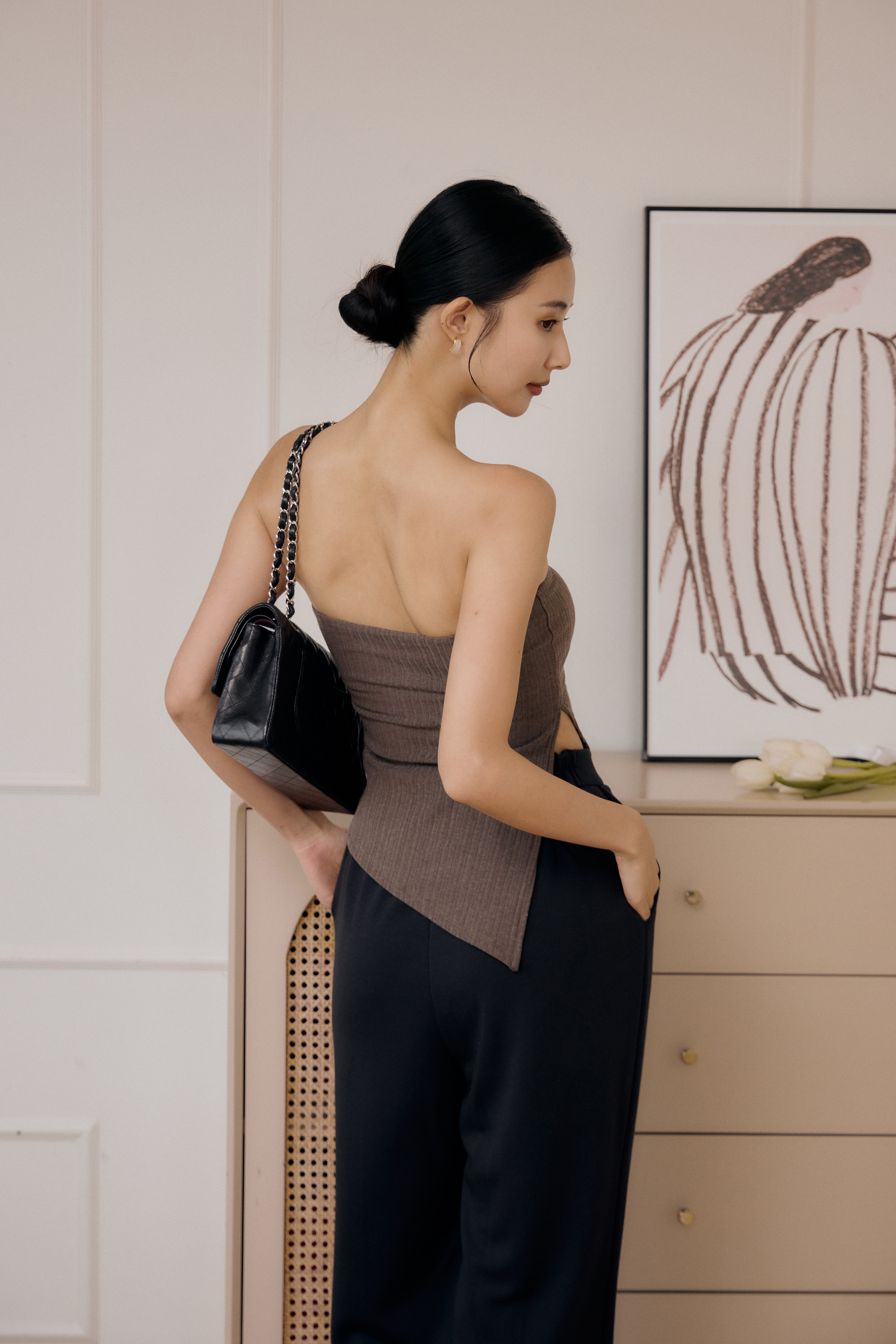 開岔針織平口BRA TOP- 咖啡