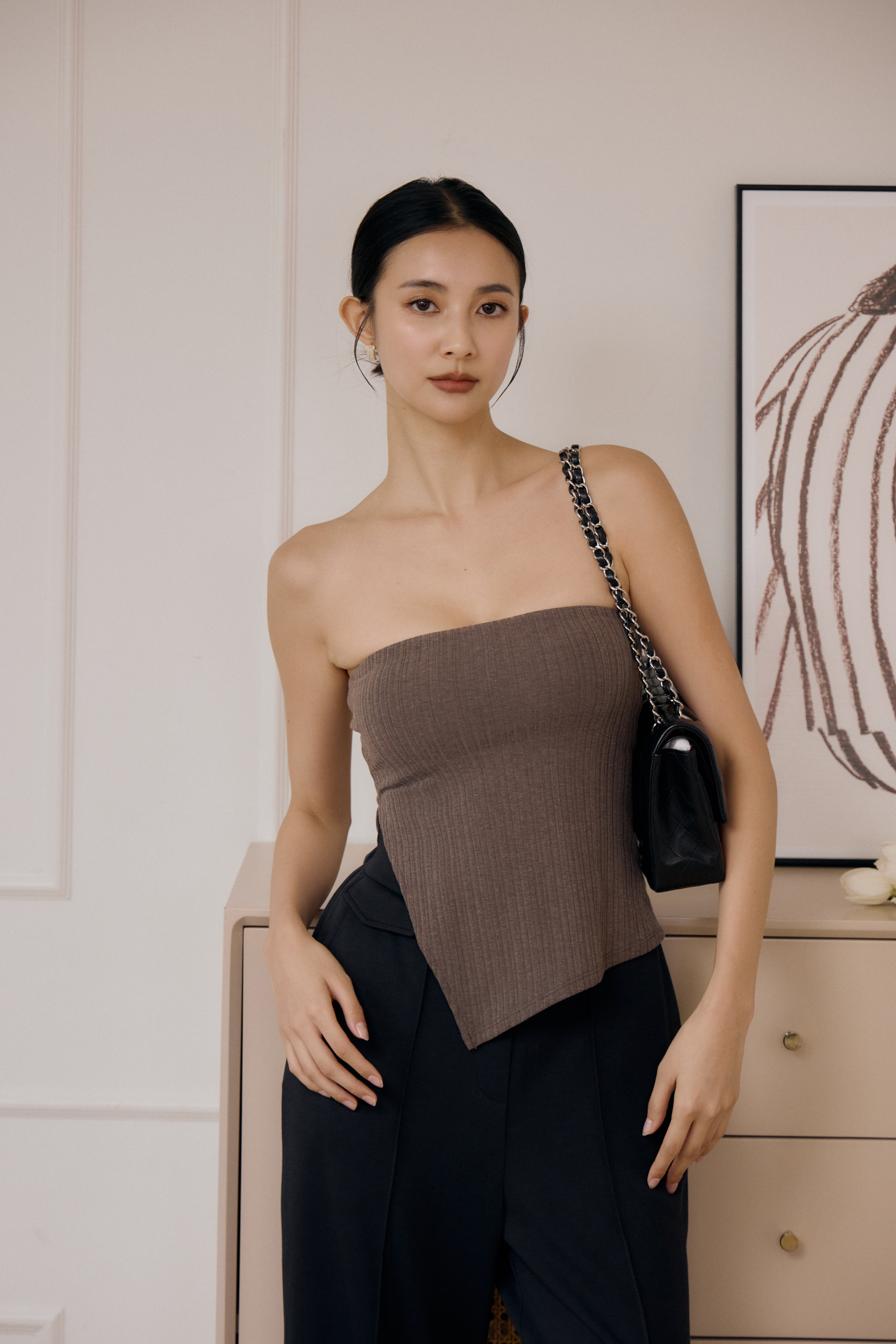 開岔針織平口BRA TOP- 咖啡