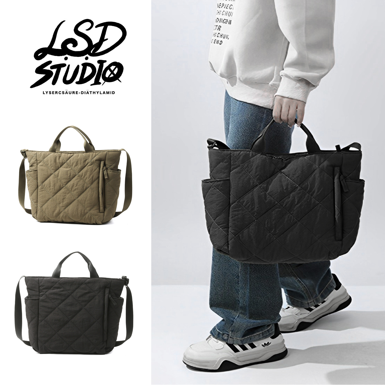 【BGMD026】羽絨菱格紋設計手提/肩背包