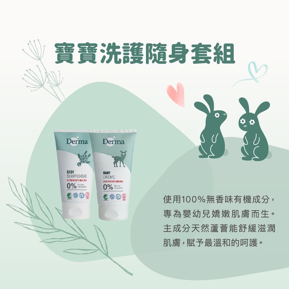Derma丹麥德瑪 有機寶寶洗護隨身套組15ml