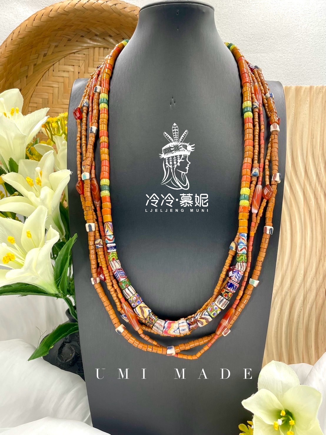 W-No.45傳統花珠五條式複串長鍊74cm