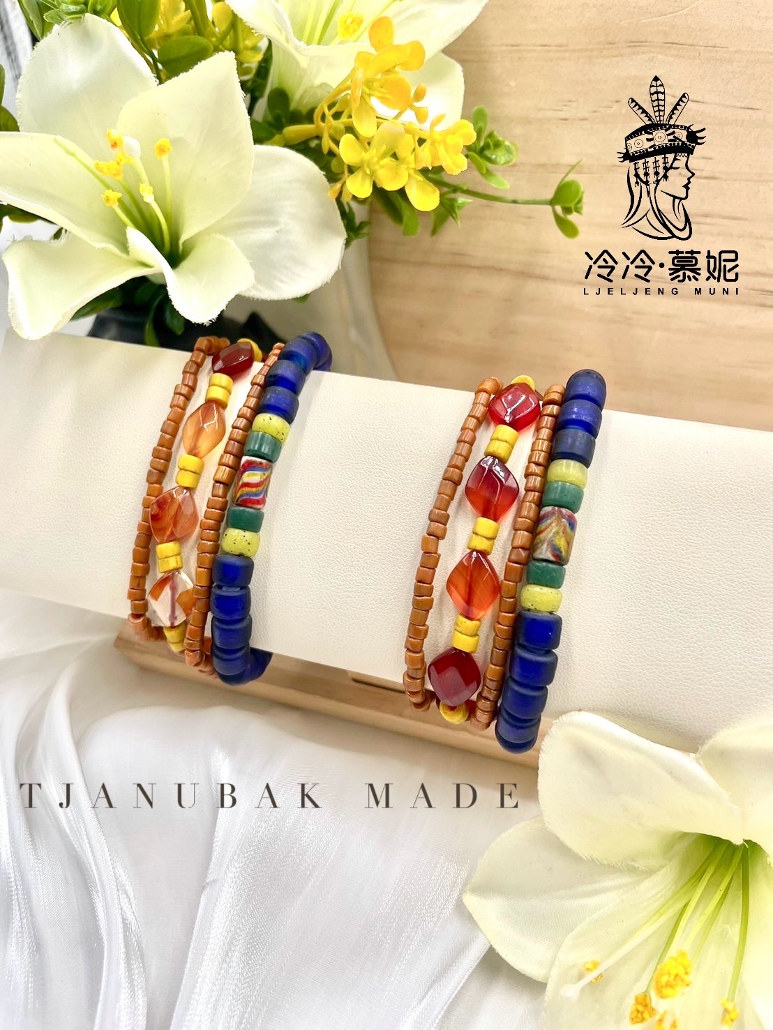 W-No.90貿易老珠瑪瑙四條式手鍊16cm