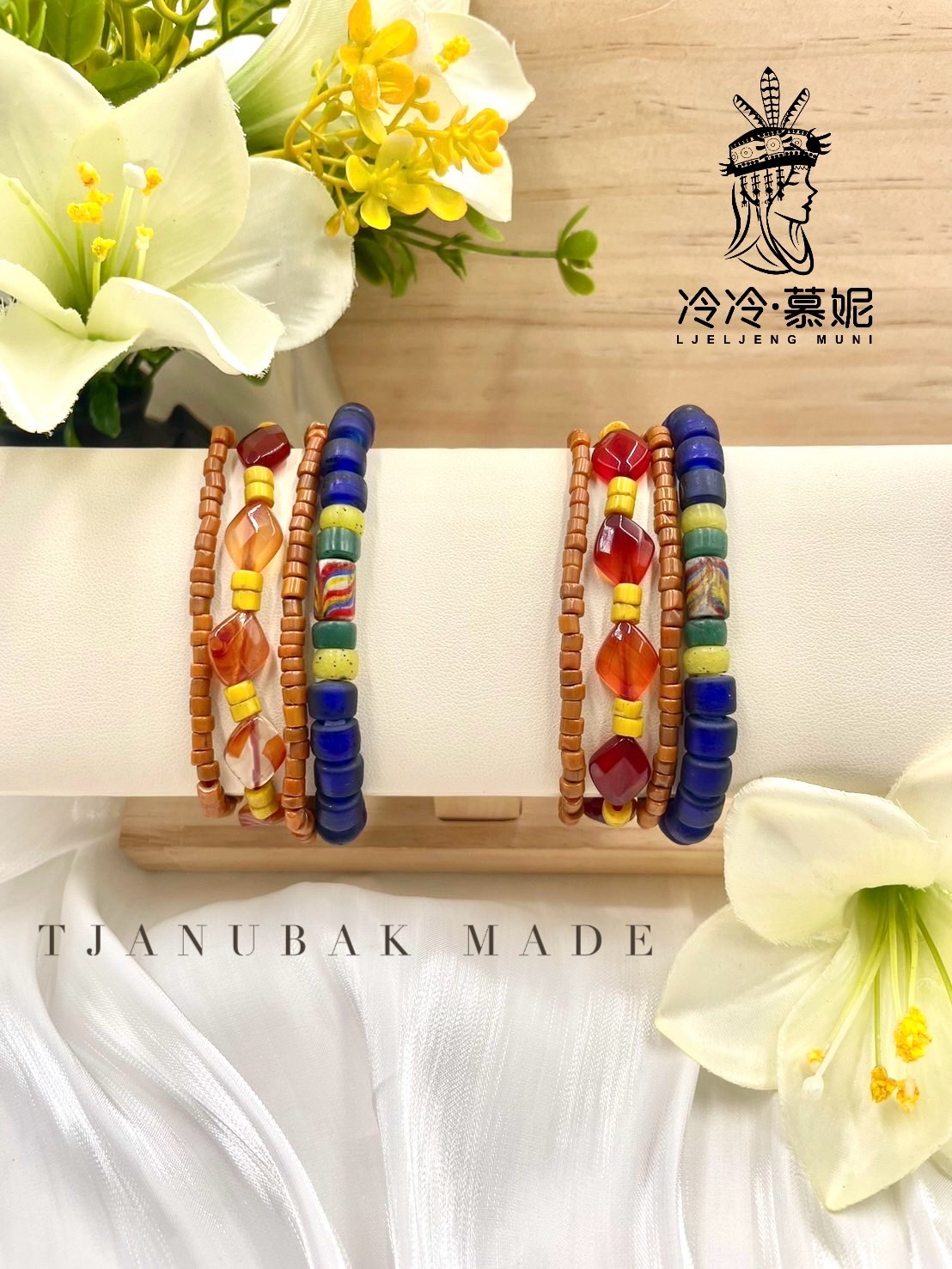 W-No.90貿易老珠瑪瑙四條式手鍊16cm