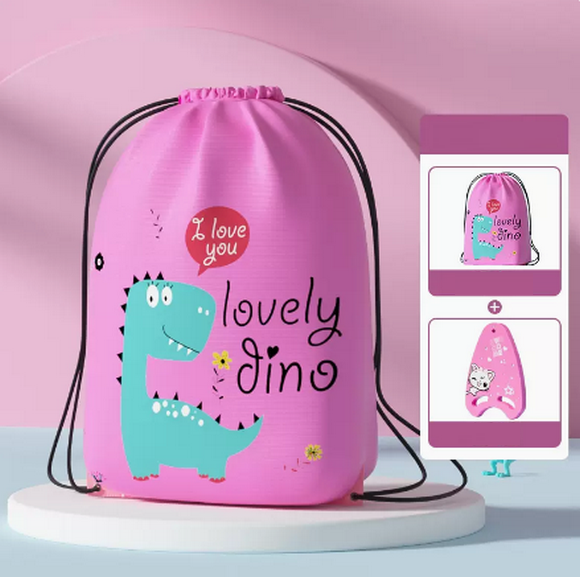 Hot recommendation: Cute men’s and women’s waterproof drawstring children’s swimming bag (pink dinosaur + floating board)
